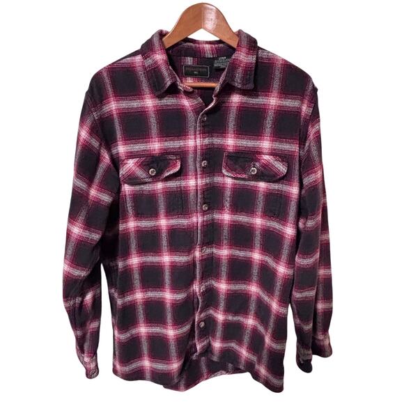 Field & Stream Shirt Mens Large Tall LT Red Black Plaid Flannel Western Cowboy - Picture 1 of 9